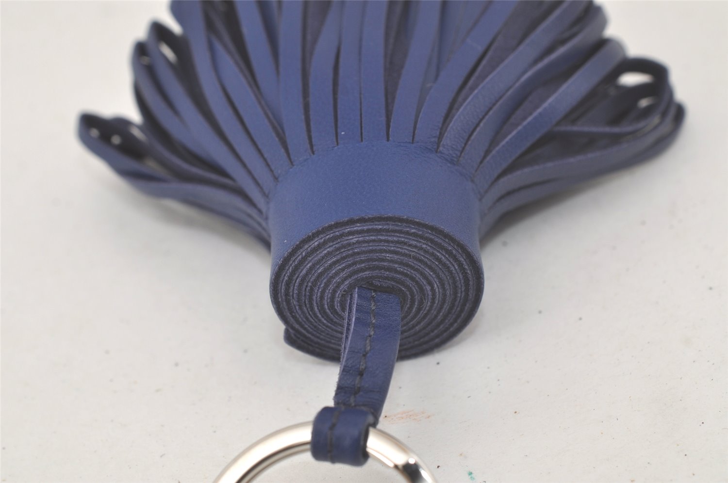 Authentic HERMES Tassel Carmen Key Ring Bag Charm Leather Blue Box 1761L