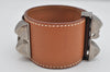 Authentic HERMES Collier de Chien Bangle Bracelet Leather Brown Silver 1762K