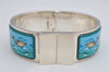 Authentic HERMES Email GM Bangle Dolphin Motif Silver Blue 1763K