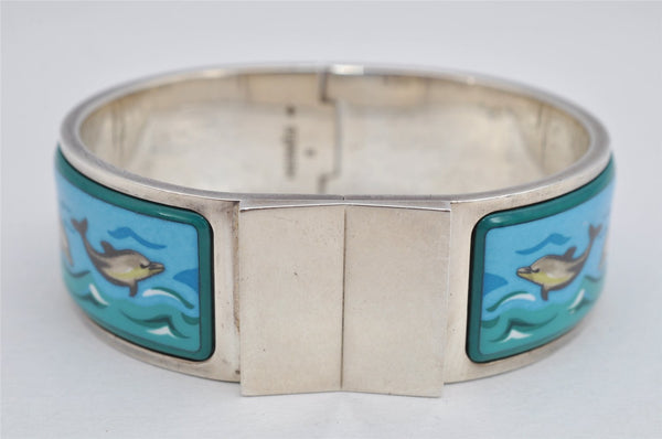 Authentic HERMES Email GM Bangle Dolphin Motif Silver Blue 1763K