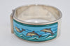 Authentic HERMES Email GM Bangle Dolphin Motif Silver Blue 1763K