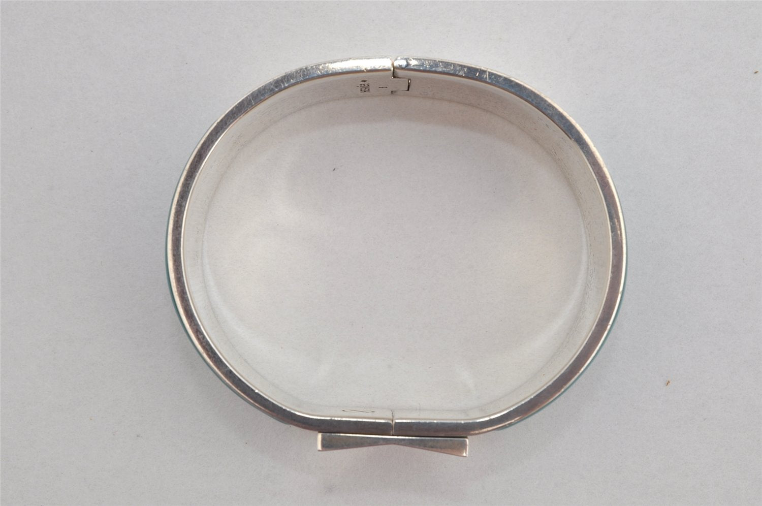 Authentic HERMES Email GM Bangle Dolphin Motif Silver Blue 1763K