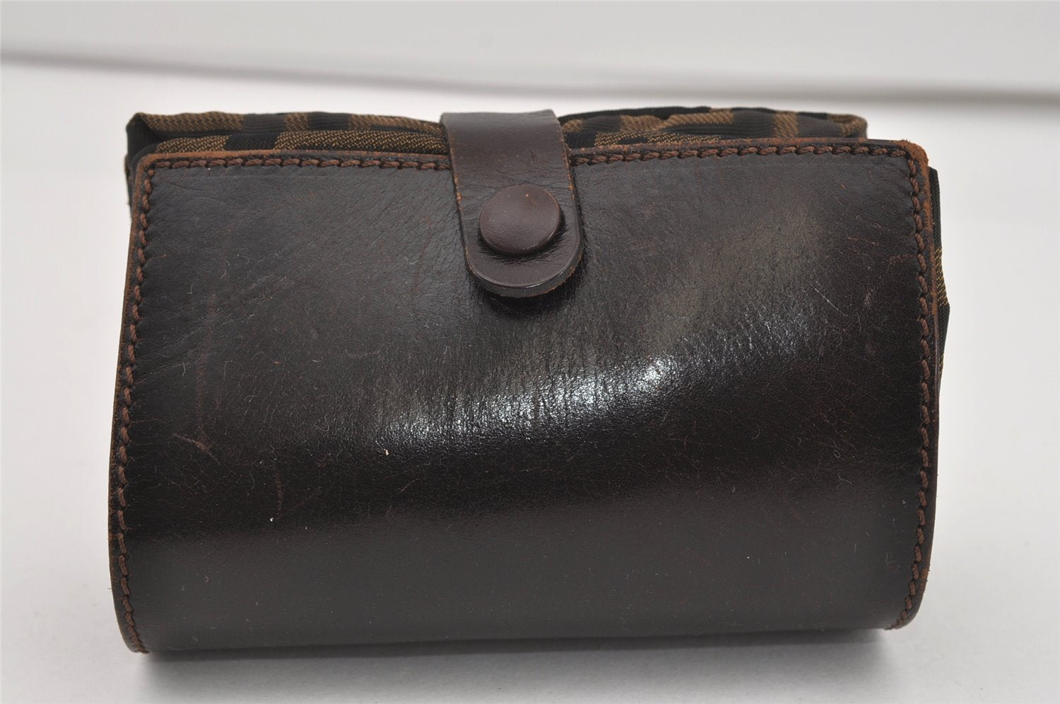 Authentic FENDI Zucca Folding Tote Hand Bag Purse Nylon Leather Brown 1764I