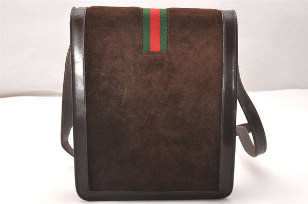 Authentic GUCCI Web Sherry Line Shoulder Bag Purse Suede Leather Brown 1764J