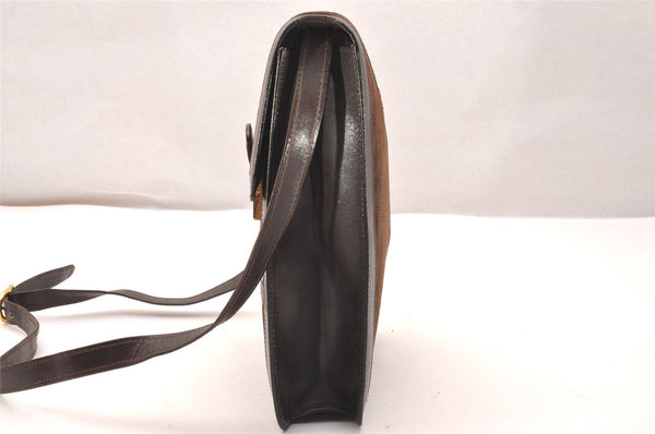 Authentic GUCCI Web Sherry Line Shoulder Bag Purse Suede Leather Brown 1764J