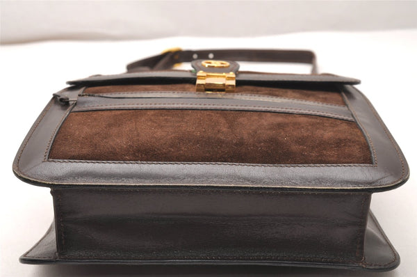 Authentic GUCCI Web Sherry Line Shoulder Bag Purse Suede Leather Brown 1764J
