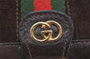 Authentic GUCCI Web Sherry Line Shoulder Bag Purse Suede Leather Brown 1764J