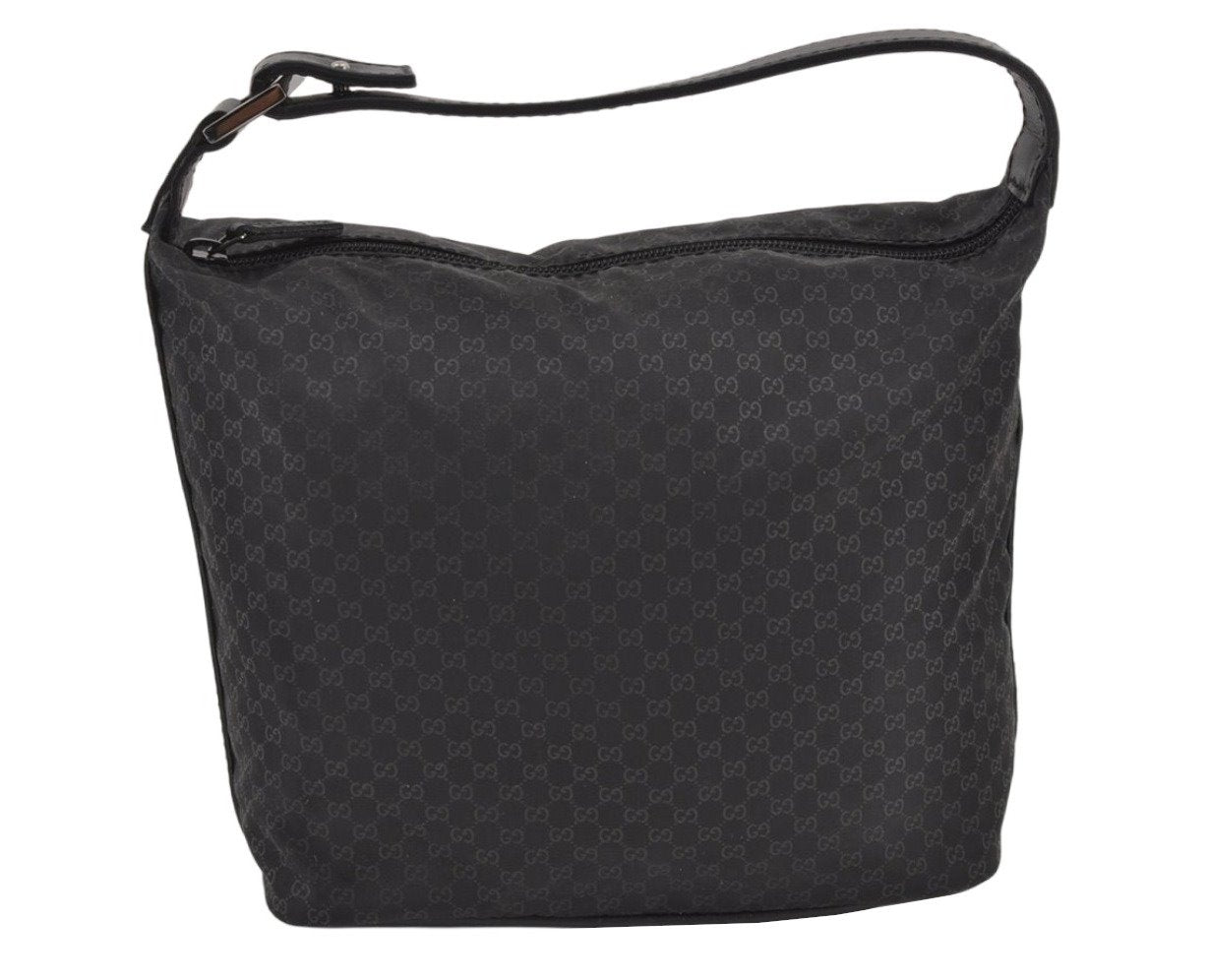 Authentic GUCCI Micro GG Nylon Leather Hand Bag Pouch Purse 0391147 Black 1770K