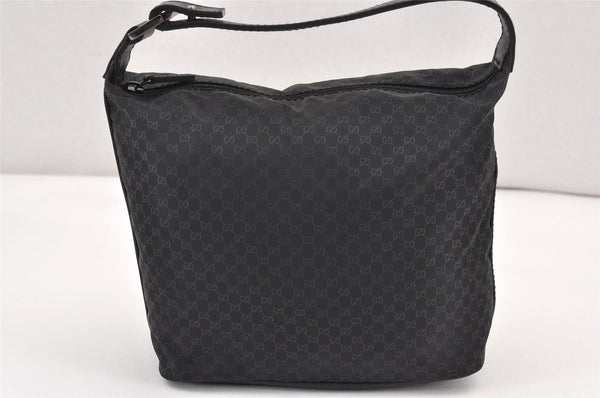 Authentic GUCCI Micro GG Nylon Leather Hand Bag Pouch Purse 0391147 Black 1770K