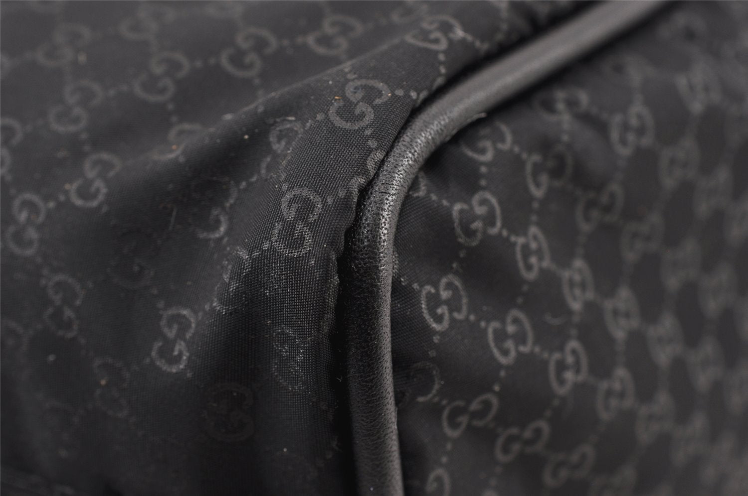 Authentic GUCCI Micro GG Nylon Leather Hand Bag Pouch Purse 0391147 Black 1770K