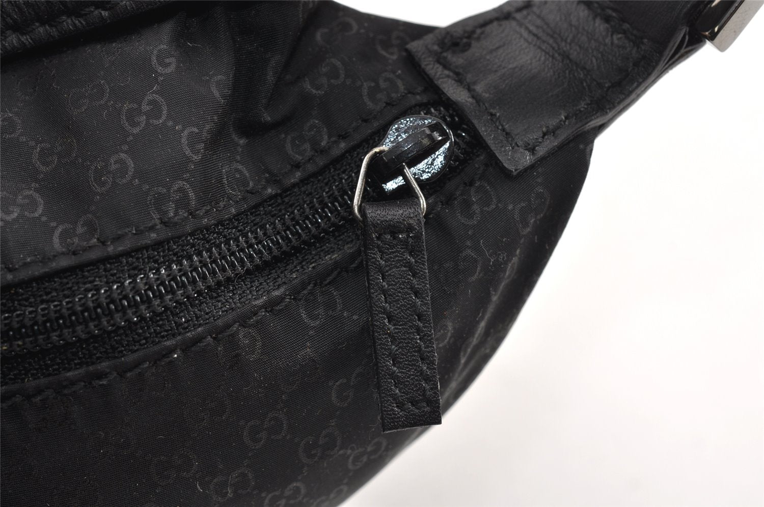 Authentic GUCCI Micro GG Nylon Leather Hand Bag Pouch Purse 0391147 Black 1770K
