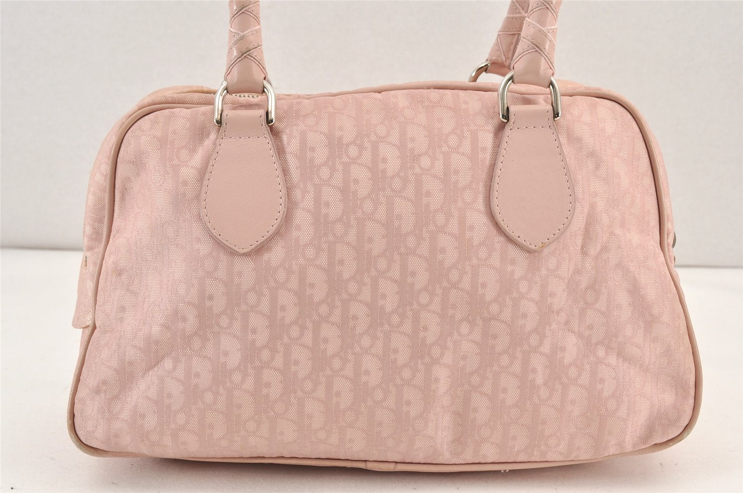 Authentic Christian Dior Trotter Lovely Hand Bag Purse Nylon Leather Pink 1771K