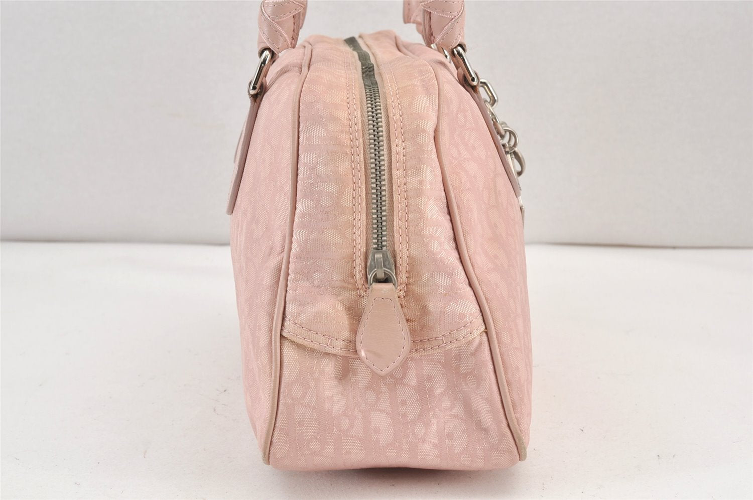 Authentic Christian Dior Trotter Lovely Hand Bag Purse Nylon Leather Pink 1771K