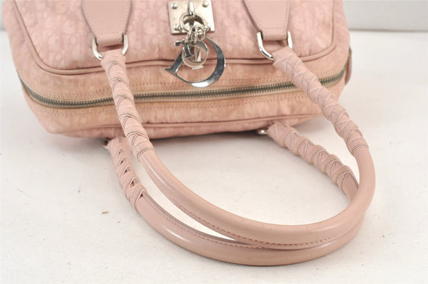 Authentic Christian Dior Trotter Lovely Hand Bag Purse Nylon Leather Pink 1771K