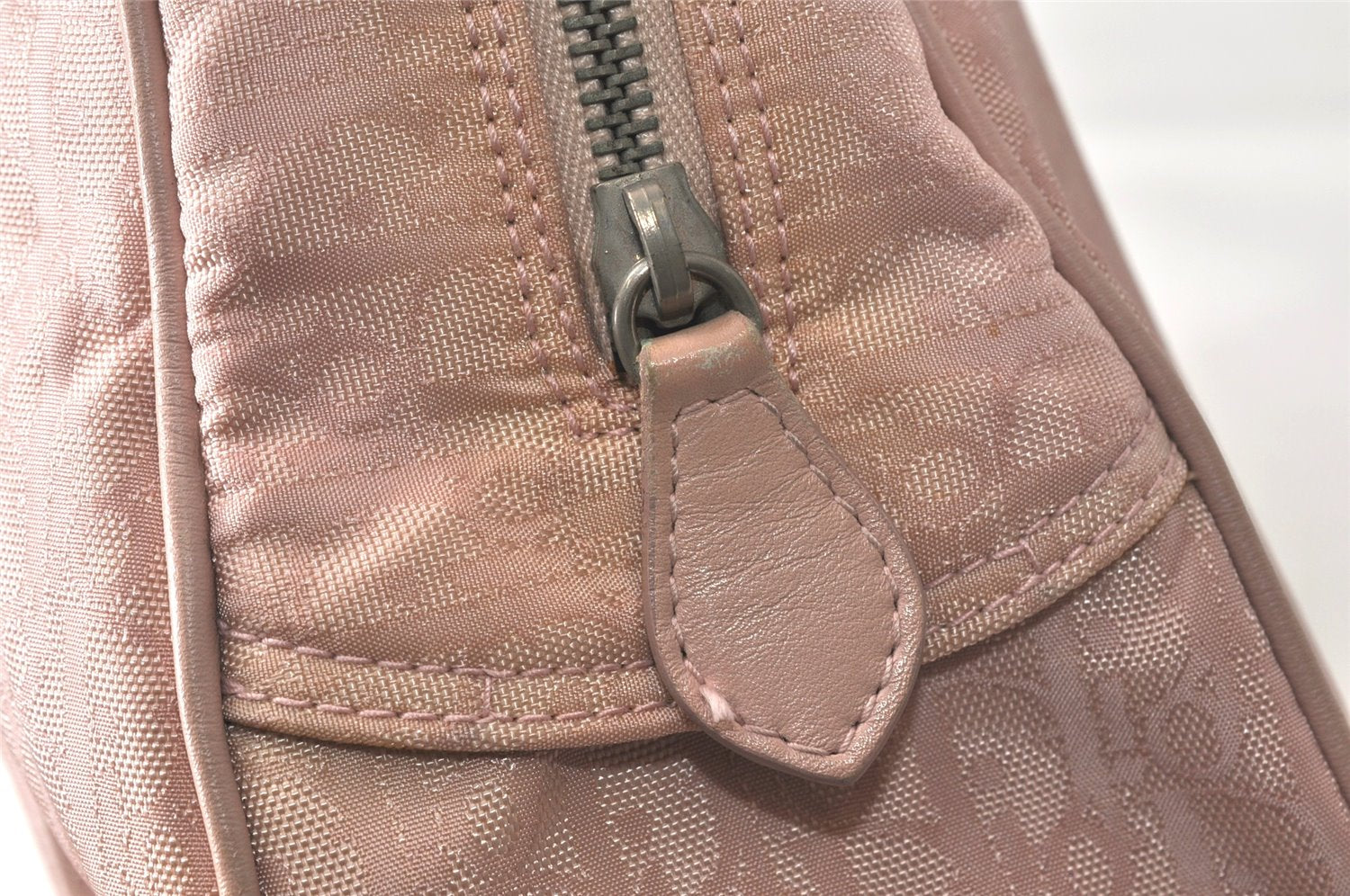 Authentic Christian Dior Trotter Lovely Hand Bag Purse Nylon Leather Pink 1771K