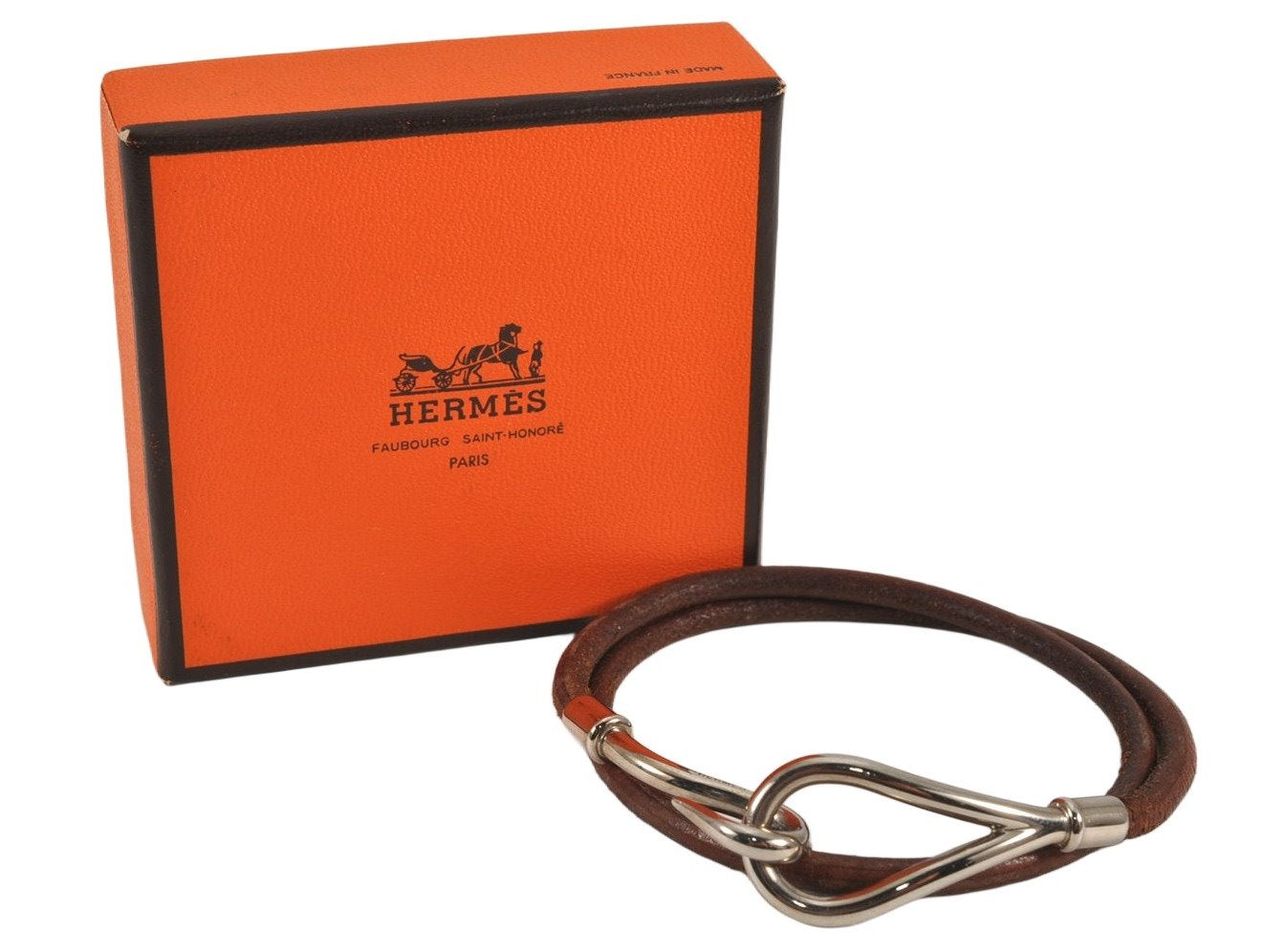 Authentic HERMES Jumbo 2Way Choker Bangle Bracelet Leather Brown Box 1773L