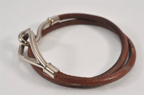 Authentic HERMES Jumbo 2Way Choker Bangle Bracelet Leather Brown Box 1773L