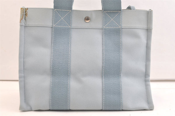 Authentic HERMES Vintage Coquillage PM Tote Bag Canvas Light Blue 1777K