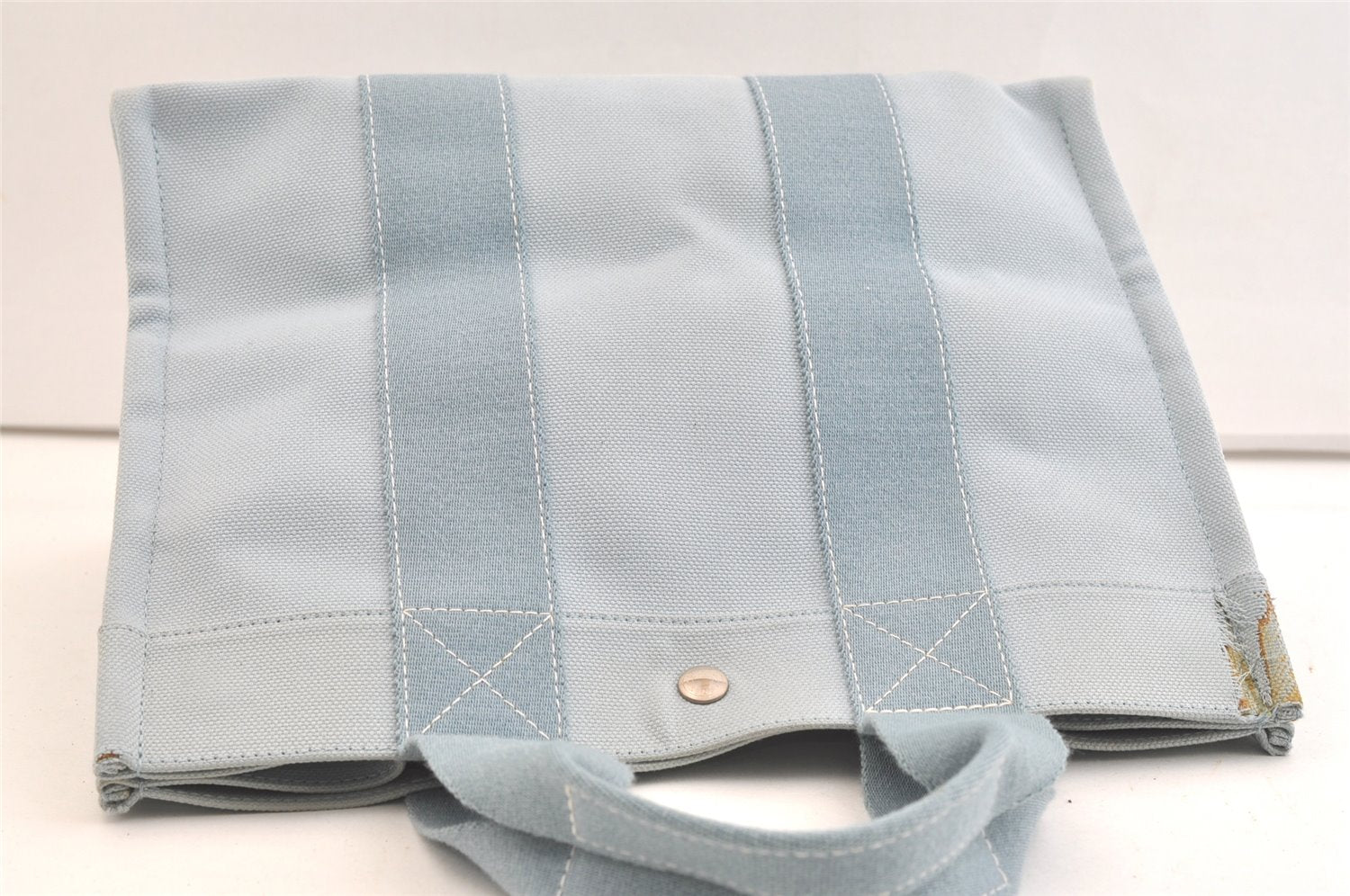 Authentic HERMES Vintage Coquillage PM Tote Bag Canvas Light Blue 1777K