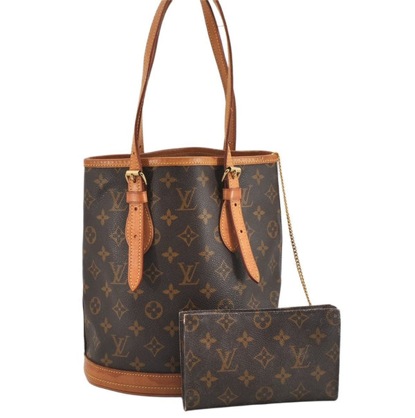 Authentic Louis Vuitton Monogram Bucket PM Shoulder Tote Bag M42238 Junk 1786K