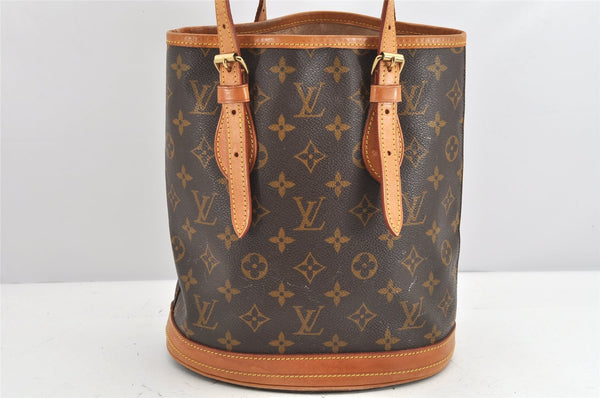 Authentic Louis Vuitton Monogram Bucket PM Shoulder Tote Bag M42238 Junk 1786K