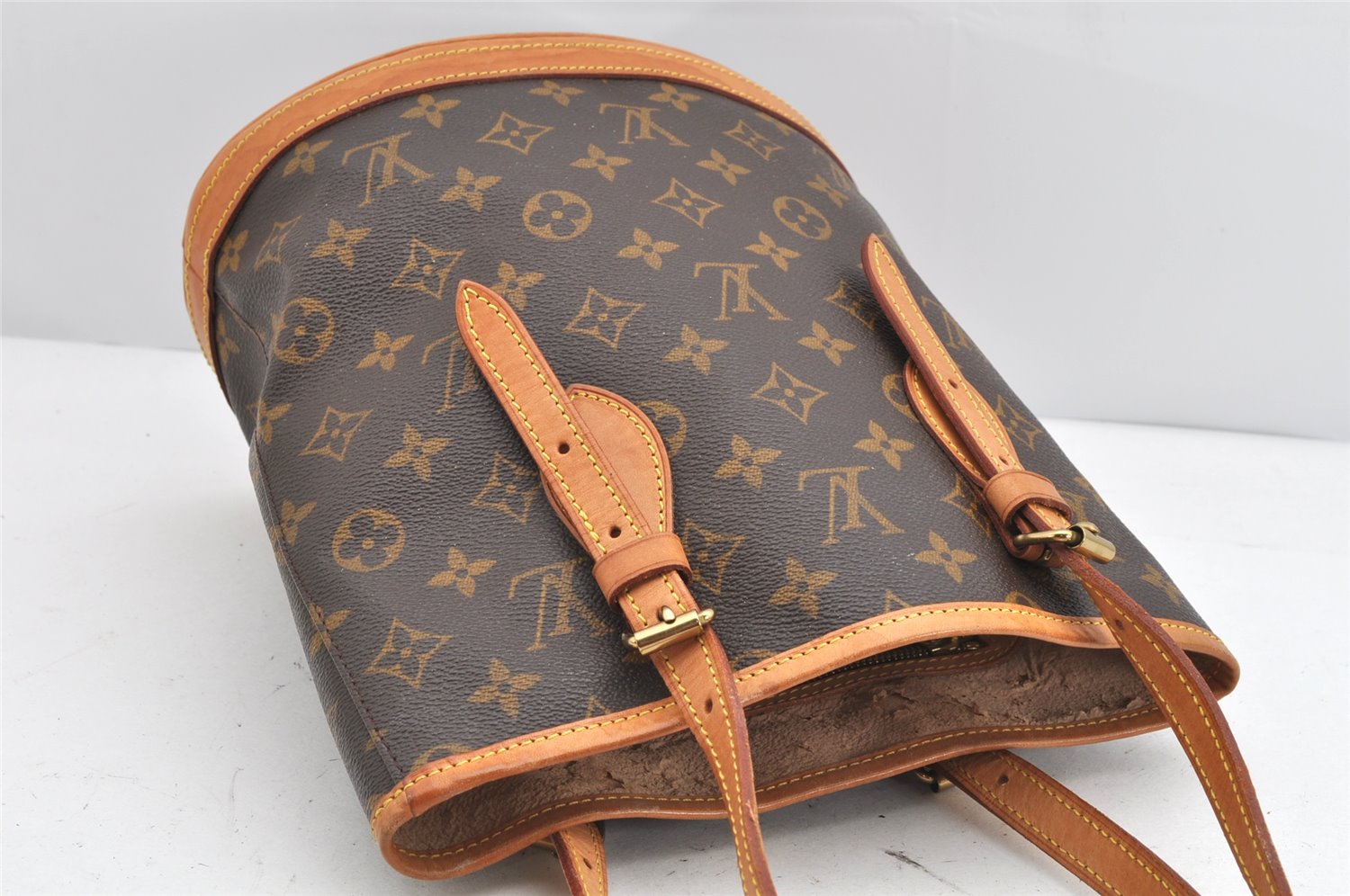 Authentic Louis Vuitton Monogram Bucket PM Shoulder Tote Bag M42238 Junk 1786K
