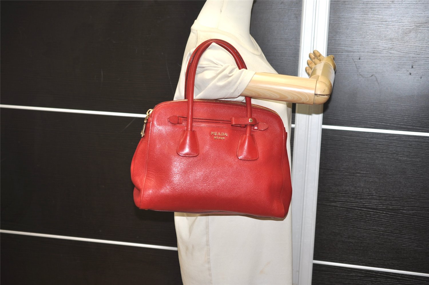 Authentic PRADA CUIR Leather 2Way Shoulder Hand Bag BN2569 Red 1791K