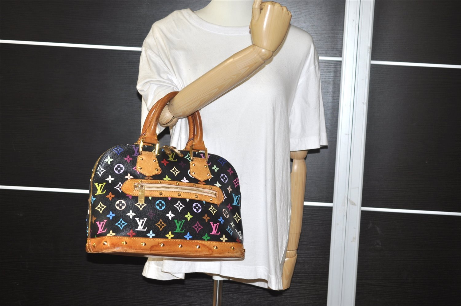Auth Louis Vuitton Monogram Multicolor Alma PM Black Hand Bag M92646 LV 1795I