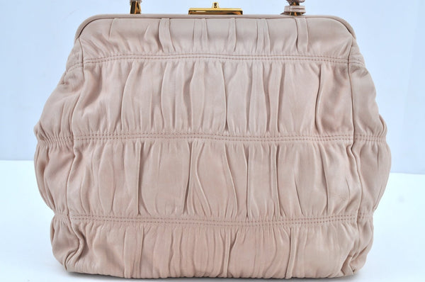 Authentic PRADA Vintage Leather Nappa Shoulder Hand Bag Purse Beige 1797G