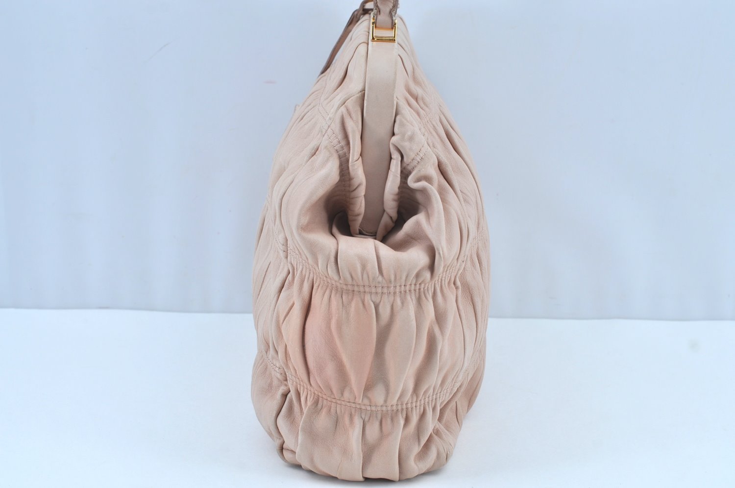 Authentic PRADA Vintage Leather Nappa Shoulder Hand Bag Purse Beige 1797G
