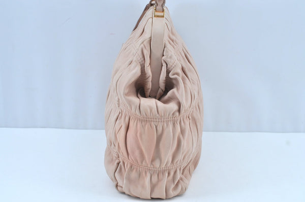 Authentic PRADA Vintage Leather Nappa Shoulder Hand Bag Purse Beige 1797G