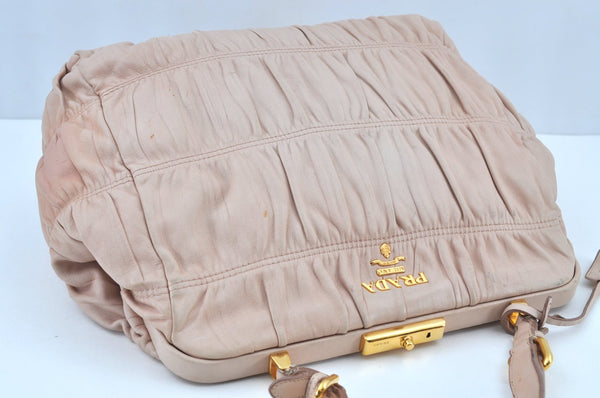 Authentic PRADA Vintage Leather Nappa Shoulder Hand Bag Purse Beige 1797G