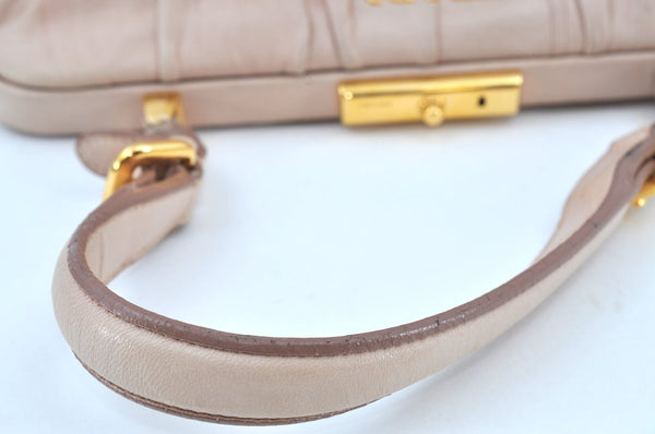 Authentic PRADA Vintage Leather Nappa Shoulder Hand Bag Purse Beige 1797G