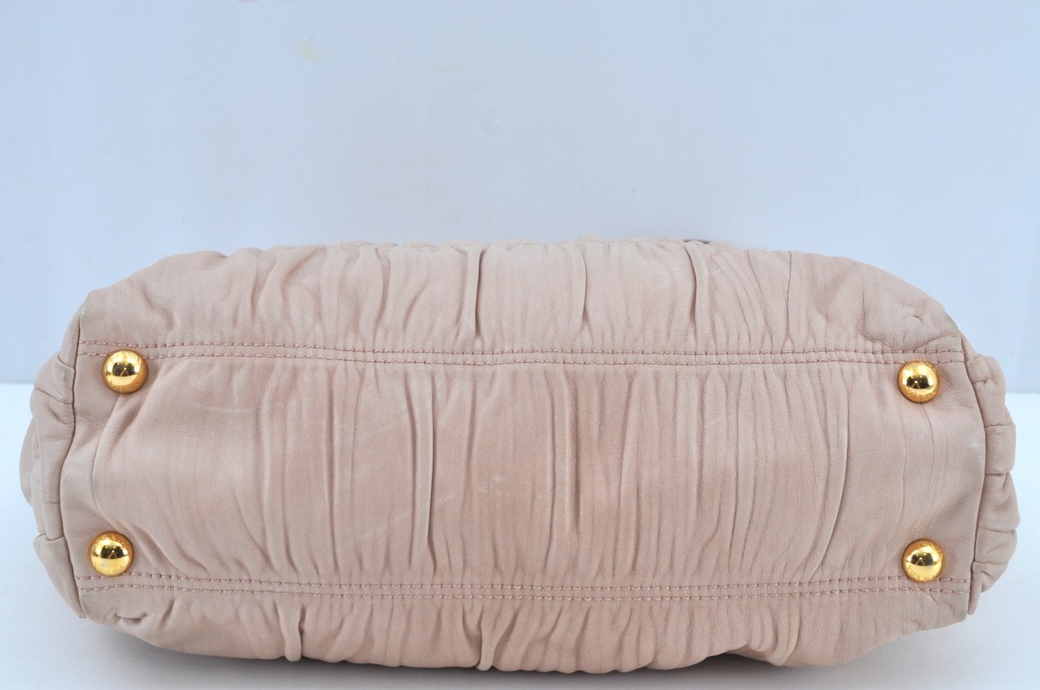 Authentic PRADA Vintage Leather Nappa Shoulder Hand Bag Purse Beige 1797G