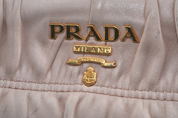 Authentic PRADA Vintage Leather Nappa Shoulder Hand Bag Purse Beige 1797G