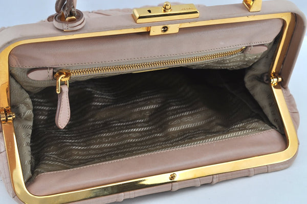 Authentic PRADA Vintage Leather Nappa Shoulder Hand Bag Purse Beige 1797G