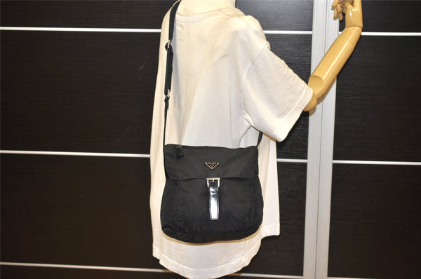 Authentic PRADA Nylon Leather Shoulder Cross Body Bag Purse Black 1807K