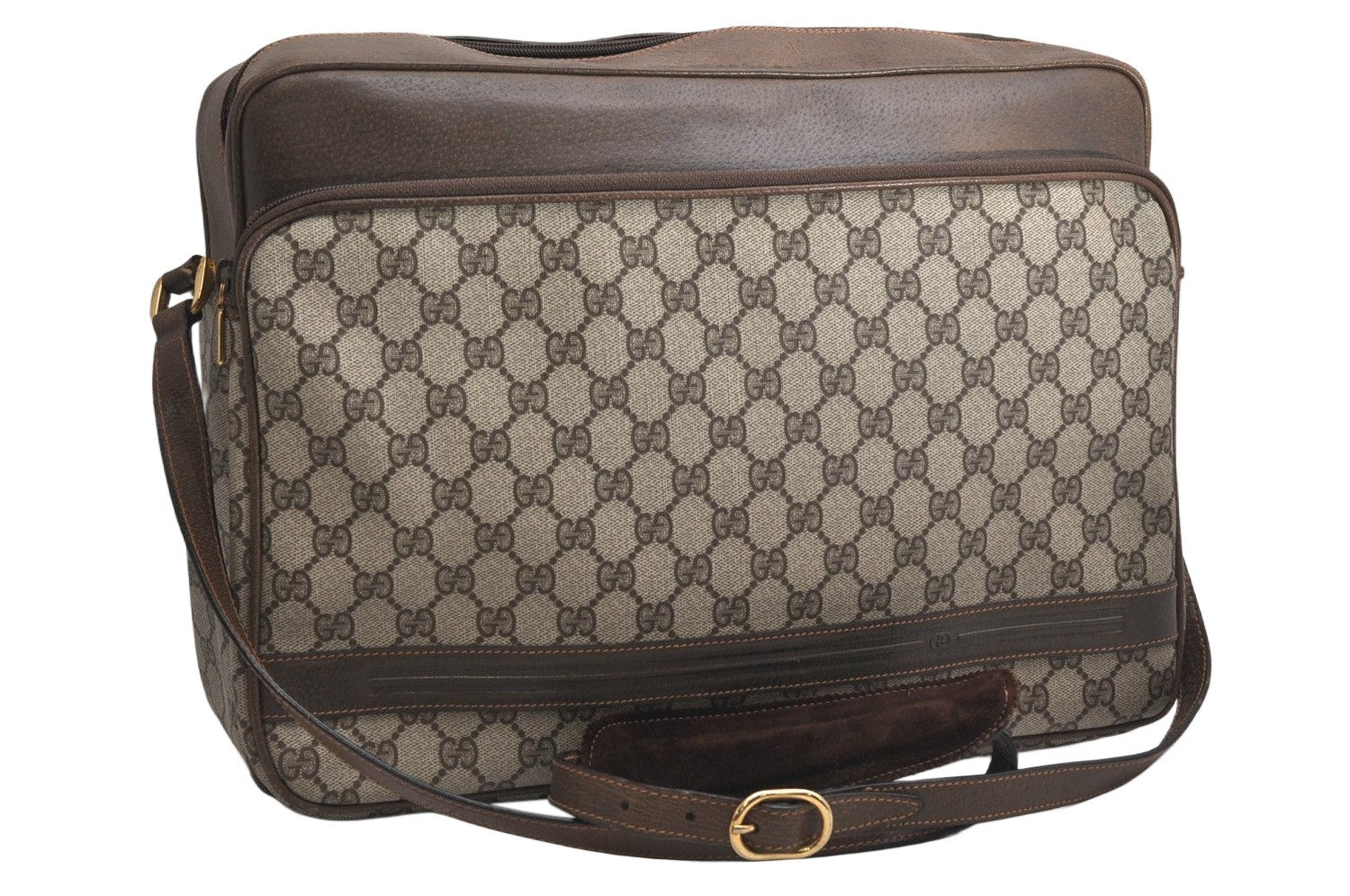 Authentic GUCCI Vintage Shoulder Cross Body Bag GG PVC Leather Brown Junk 1808K