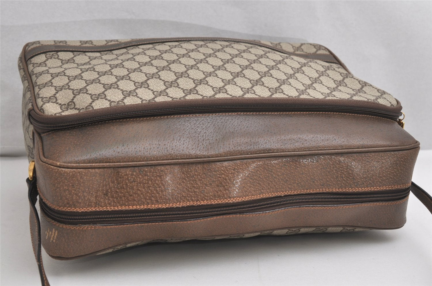 Authentic GUCCI Vintage Shoulder Cross Body Bag GG PVC Leather Brown Junk 1808K