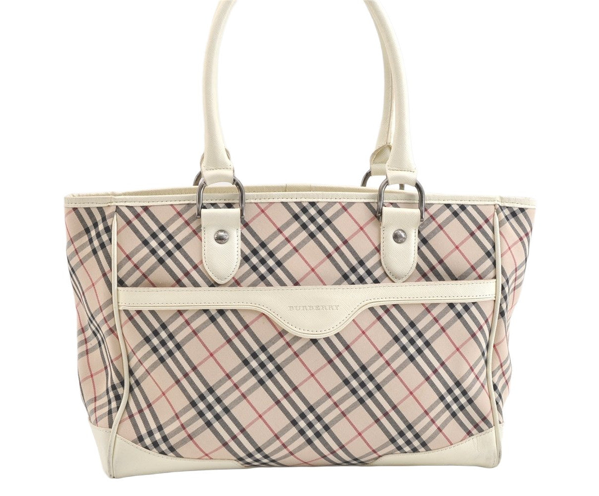 Authentic BURBERRY Nova Check Shoulder Tote Bag Canvas Leather Beige 1810K