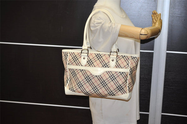 Authentic BURBERRY Nova Check Shoulder Tote Bag Canvas Leather Beige 1810K