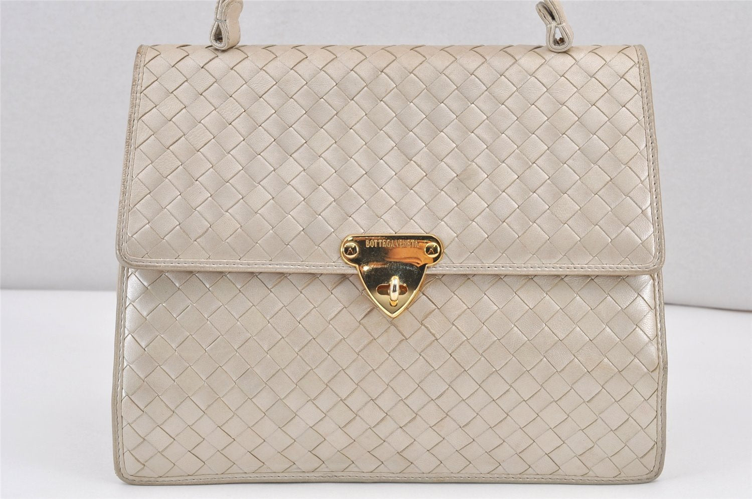 Authentic BOTTEGA VENETA Vintage Intrecciato Leather Hand Bag Purse White 1813K