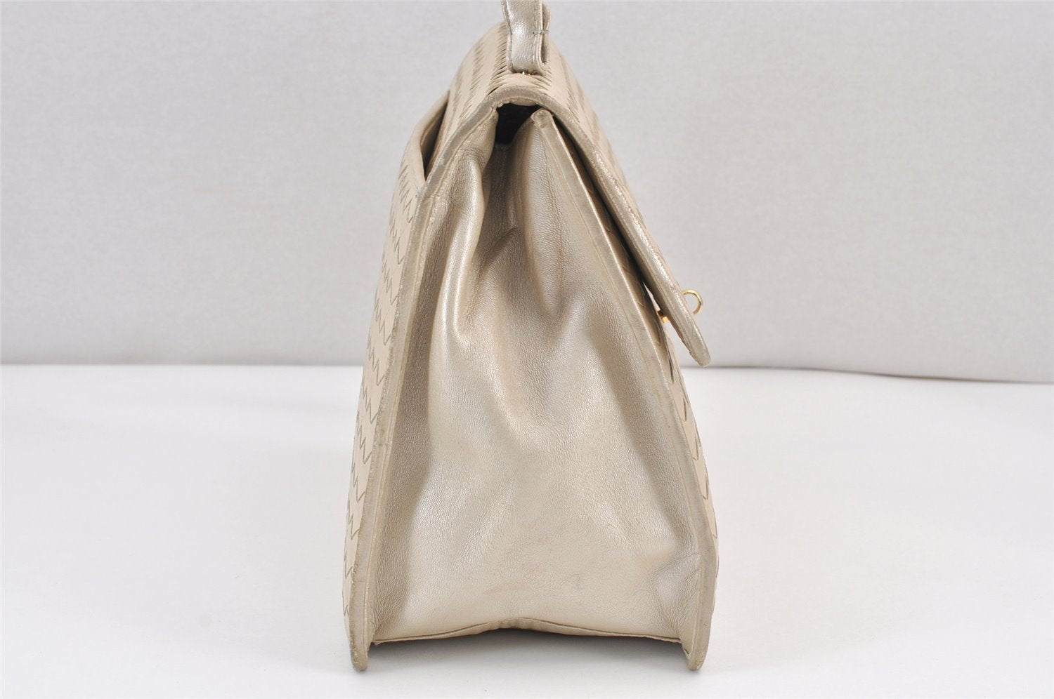 Authentic BOTTEGA VENETA Vintage Intrecciato Leather Hand Bag Purse White 1813K