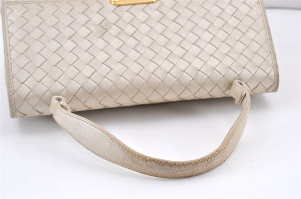Authentic BOTTEGA VENETA Vintage Intrecciato Leather Hand Bag Purse White 1813K