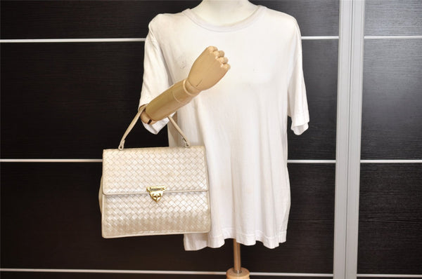 Authentic BOTTEGA VENETA Vintage Intrecciato Leather Hand Bag Purse White 1813K