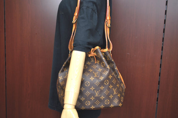Authentic Louis Vuitton Monogram Petit Noe M42226 Shoulder Drawstring Bag 1815I