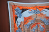 Authentic HERMES Carre 90 Scarf "guepards" Silk Black Light Blue 1819J