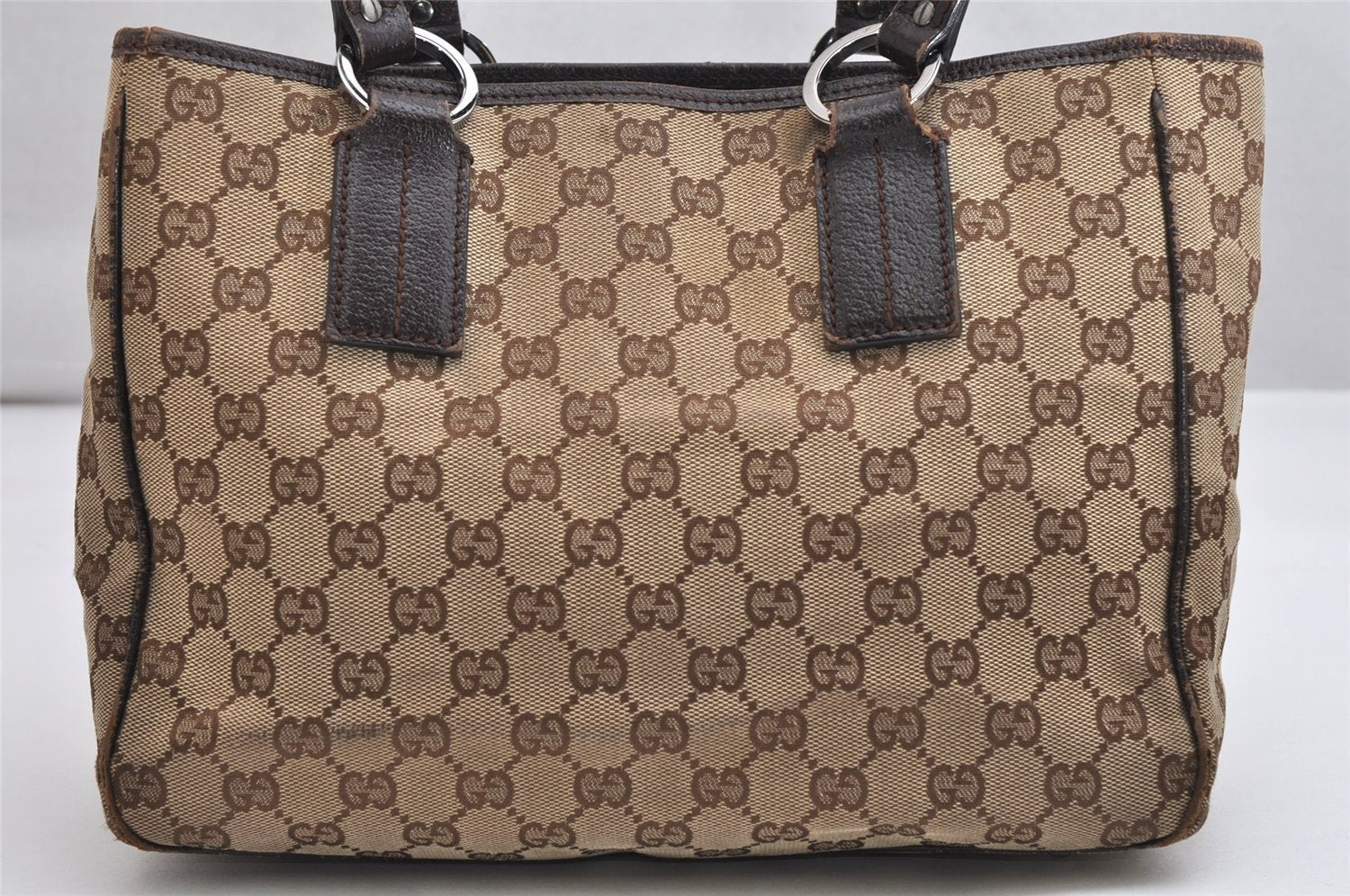 Authentic GUCCI Vintage Shoulder Tote Bag GG Canvas Leather 113019 Brown 1820K