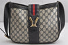 Authentic GUCCI Sherry Line Shoulder Bag Purse GG PVC Leather Navy Blue 1821K