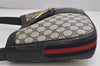 Authentic GUCCI Sherry Line Shoulder Bag Purse GG PVC Leather Navy Blue 1821K